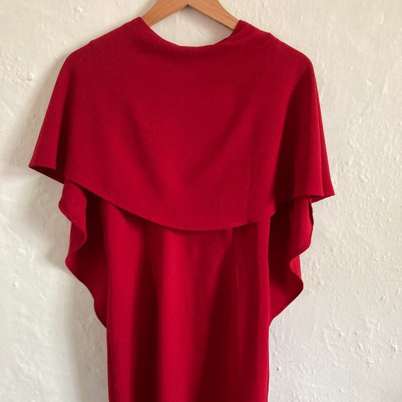 Guess Firetruck Red Sheath Cocktail Dress with Cape Sz M - Picture 2 of 3